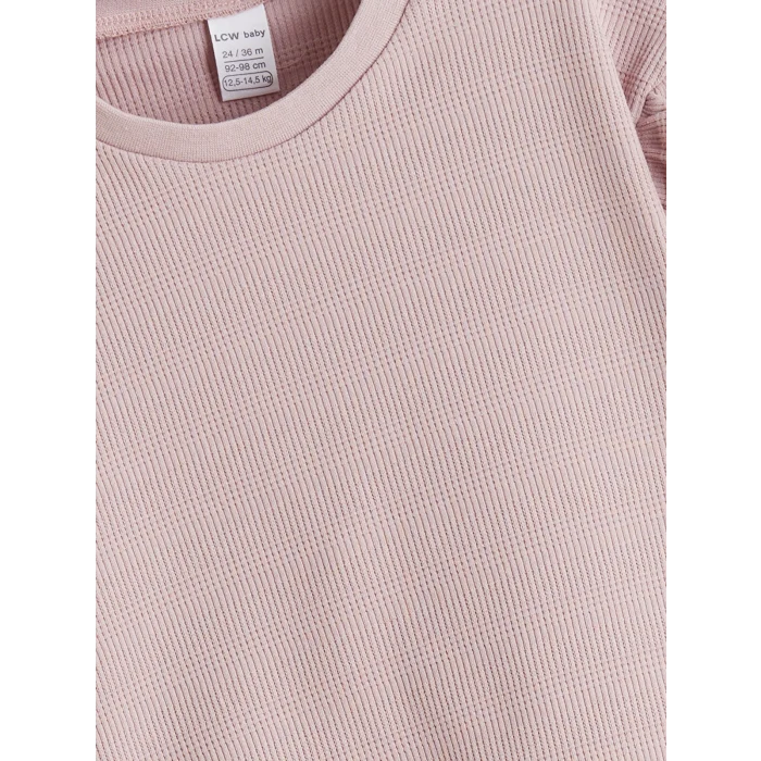 LCW baby Pembe Bisiklet Yaka Basic Kız Çocuk Sweatshirt ve Tayt