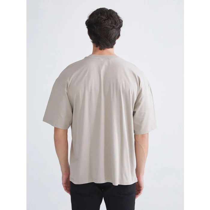 XSIDE Bej Bisiklet Yaka Baskılı Penye Erkek Tişört