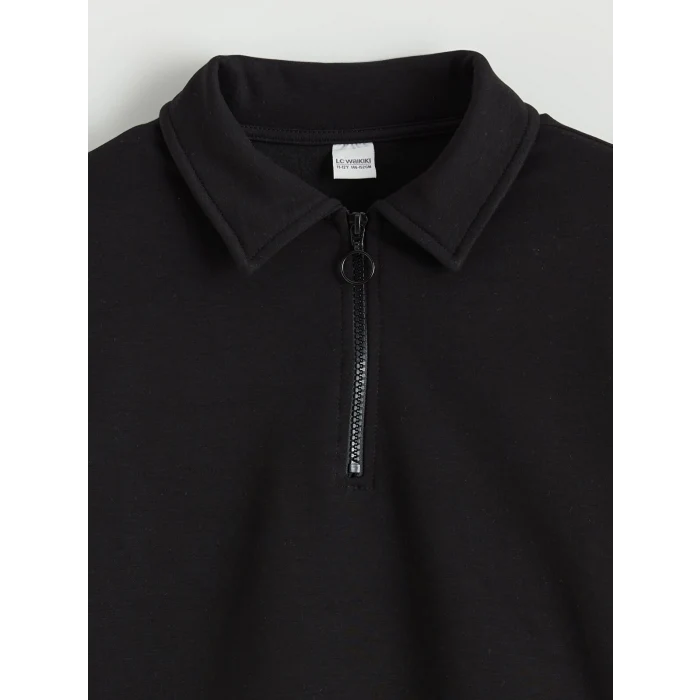 LCW Kids Siyah Polo Yaka Kız Çocuk Soft Touch Eşofman Takım