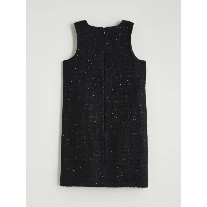 LCW Kids Siyah Bisiklet Yaka Fiyonk Detaylı Kız Çocuk Tüvit Elbise