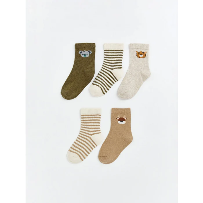 LCW baby Yeşil Hayvan Desenli Erkek Bebek Soket Çorap 5li