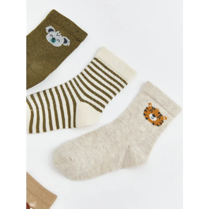 LCW baby Yeşil Hayvan Desenli Erkek Bebek Soket Çorap 5li