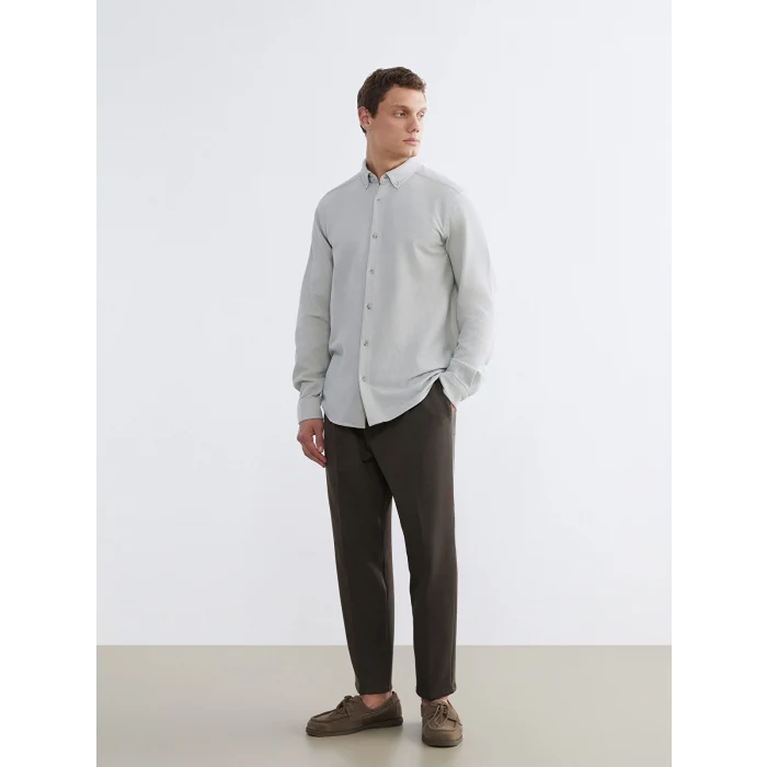 LCW Vision Bej Slim Fit Uzun Kollu Erkek Dokulu Gömlek