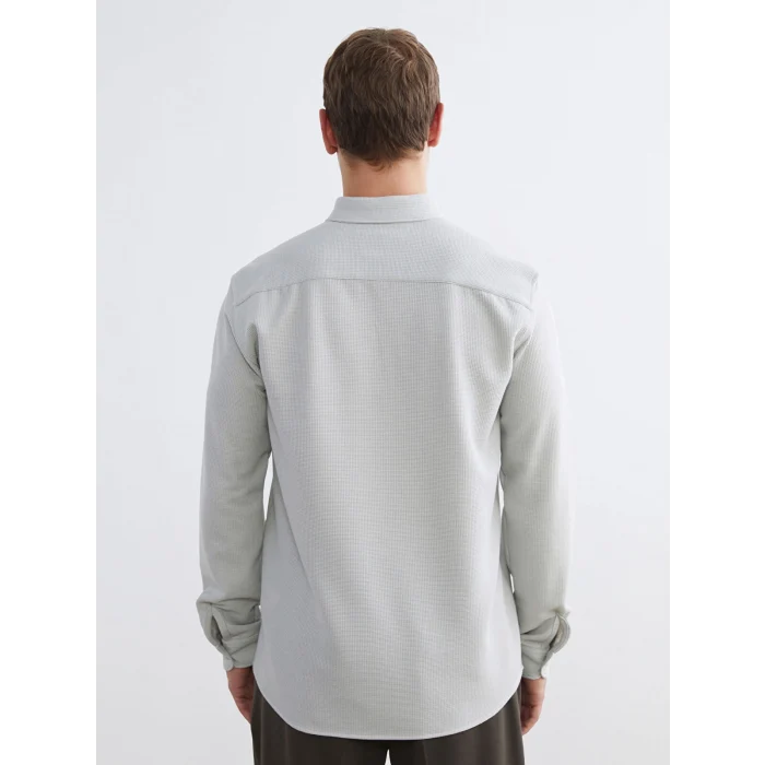 LCW Vision Bej Slim Fit Uzun Kollu Erkek Dokulu Gömlek