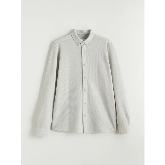 LCW Vision Bej Slim Fit Uzun Kollu Erkek Dokulu Gömlek