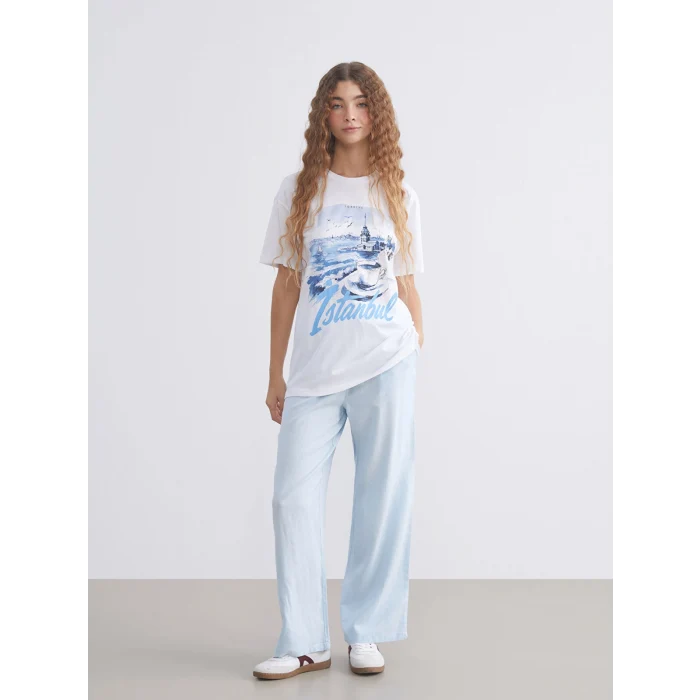 XSIDE Beyaz İstanbul Baskılı Kadın Tişört