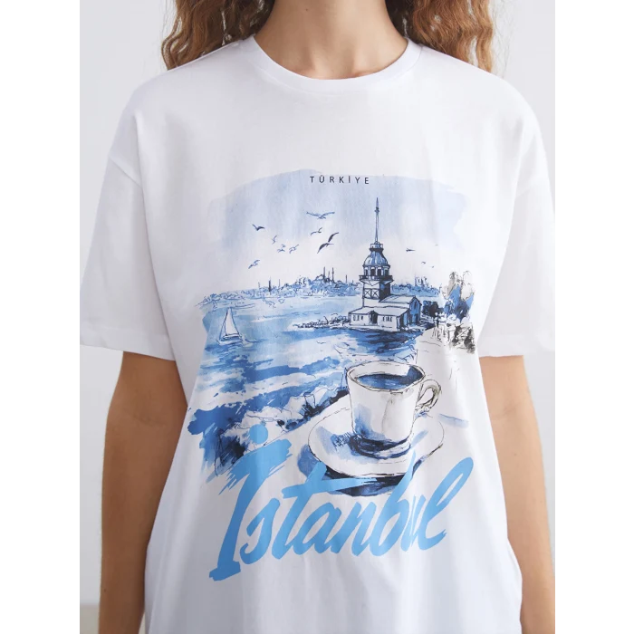 XSIDE Beyaz İstanbul Baskılı Kadın Tişört