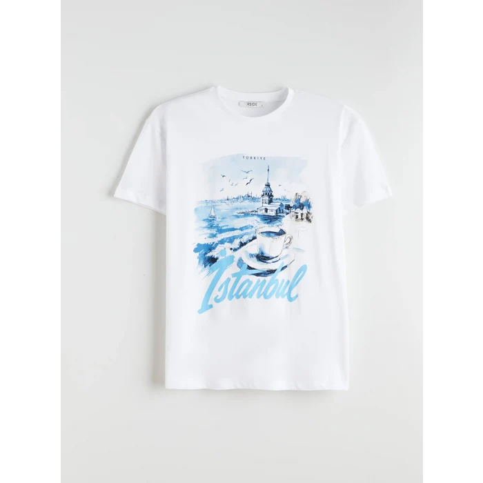 XSIDE Beyaz İstanbul Baskılı Kadın Tişört