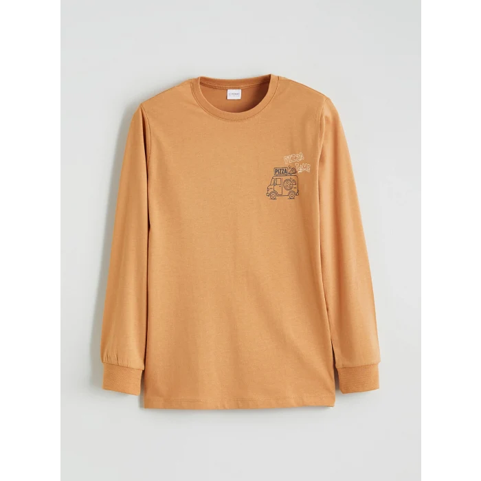 LCW Kids Kahverengi Bisiklet Yaka Erkek Çocuk Pijama Takımı