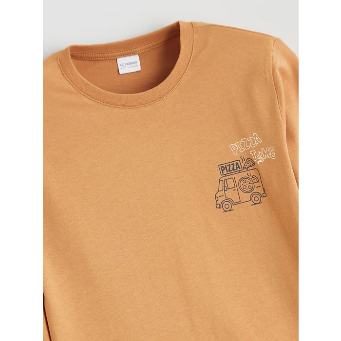 LCW Kids Kahverengi Bisiklet Yaka Erkek Çocuk Pijama Takımı