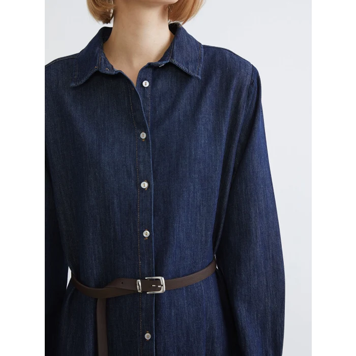 LCWAIKIKI Classic İndigo Kemerli Jean Gömlek Elbise