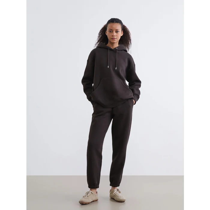 KOOR SPORT Kahverengi Beli Lastikli Kadın Kalın Jogger Eşofman Altı