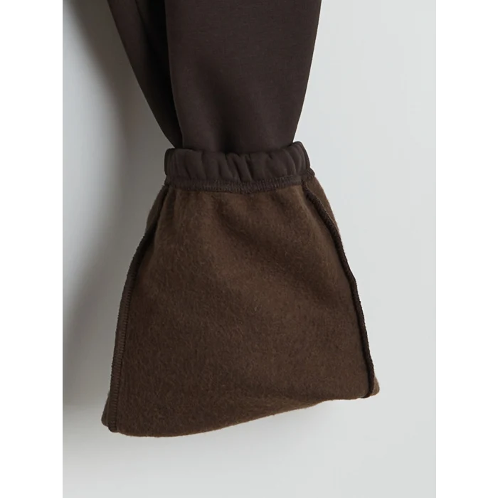 KOOR SPORT Kahverengi Beli Lastikli Kadın Kalın Jogger Eşofman Altı