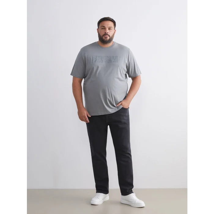 LCWAIKIKI Classic Gri Bisiklet Yaka Baskılı Penye Erkek Tişört