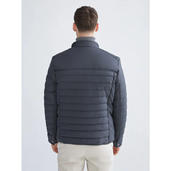 LCWAIKIKI Classic Antrasit Standart Kalıp Dik Yaka Erkek Deri Görünümlü Mont