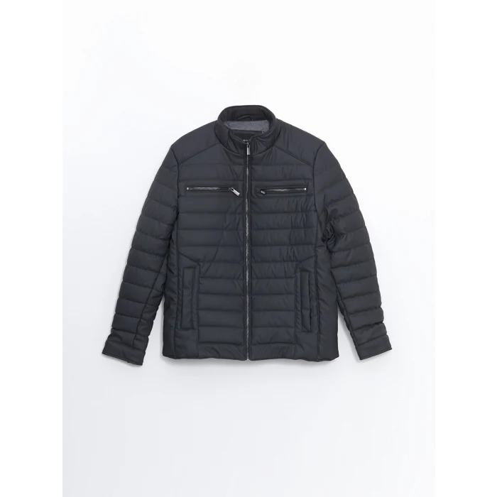 LCWAIKIKI Classic Antrasit Standart Kalıp Dik Yaka Erkek Deri Görünümlü Mont