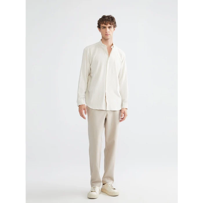 LCW Vision Bej Slim Fit Uzun Kollu Çizgili Erkek Gömlek