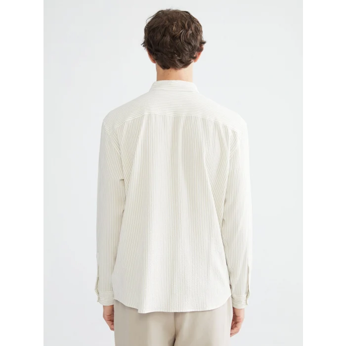 LCW Vision Bej Slim Fit Uzun Kollu Çizgili Erkek Gömlek