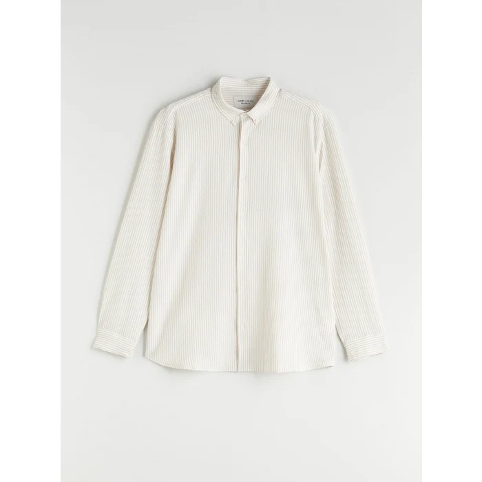 LCW Vision Bej Slim Fit Uzun Kollu Çizgili Erkek Gömlek