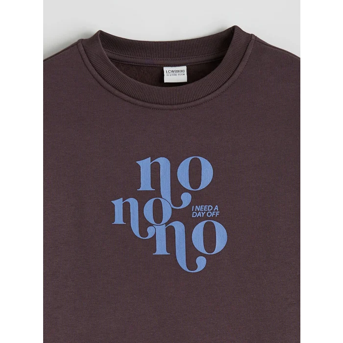 LCW Kids Mürdüm Bisiklet Yaka Baskılı Kız Çocuk Kalın Sweatshirt