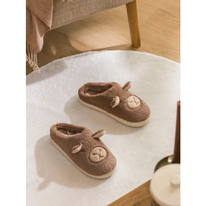 LCW STEPS Kahverengi Hayvan Figürlü Pelüş Kadın Ev Terliği