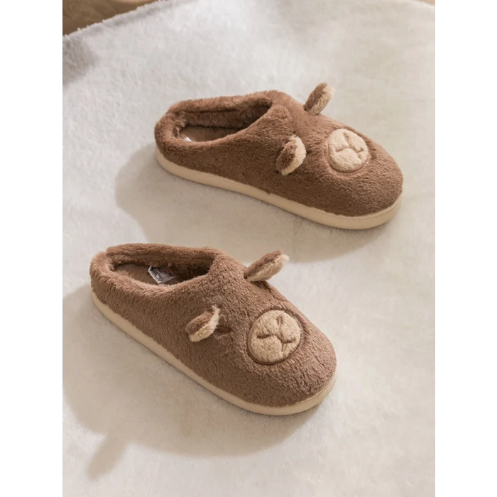 LCW STEPS Kahverengi Hayvan Figürlü Pelüş Kadın Ev Terliği