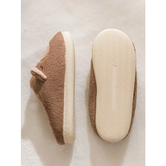 LCW STEPS Kahverengi Hayvan Figürlü Pelüş Kadın Ev Terliği