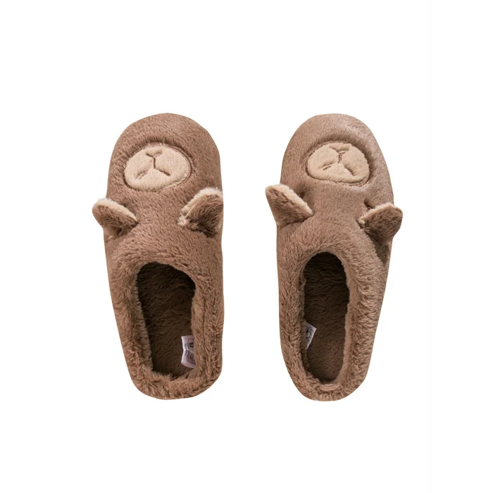 LCW STEPS Kahverengi Hayvan Figürlü Pelüş Kadın Ev Terliği