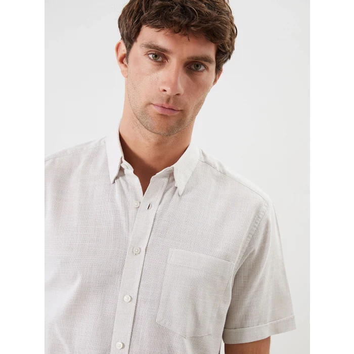 LCWAIKIKI Classic Bej Regular Fit Kısa Kollu Armürlü Erkek Gömlek