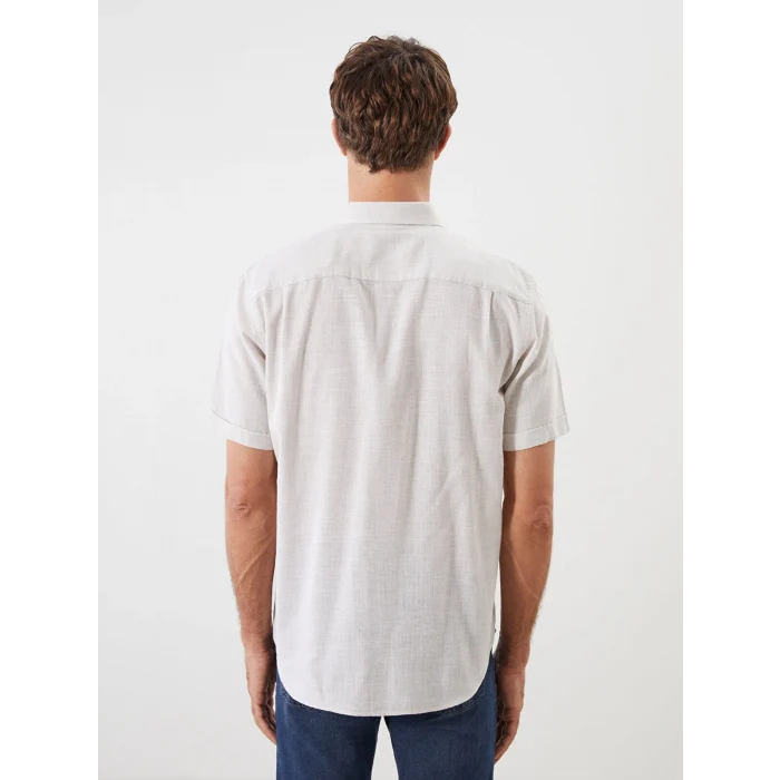 LCWAIKIKI Classic Bej Regular Fit Kısa Kollu Armürlü Erkek Gömlek