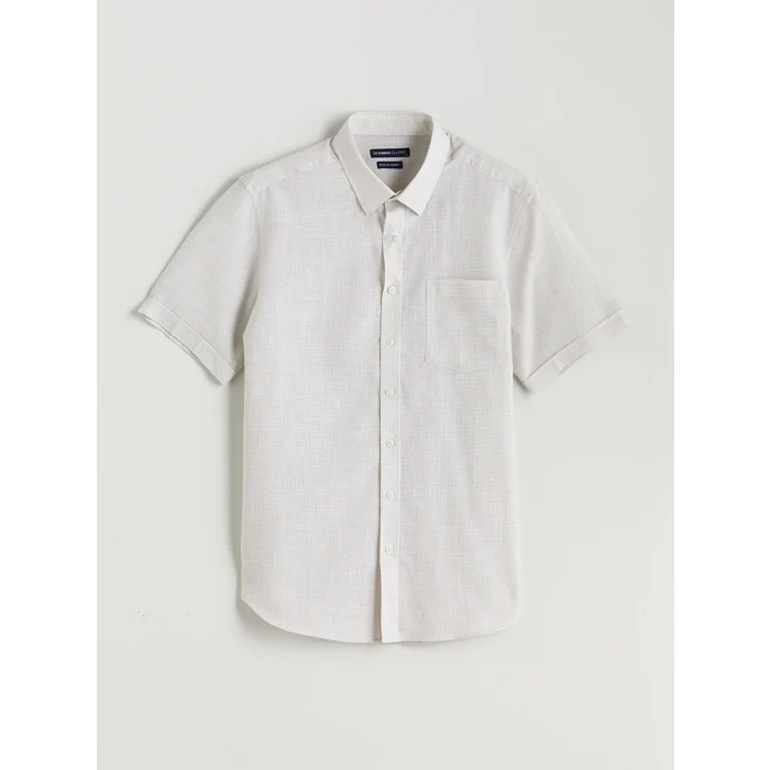 LCWAIKIKI Classic Bej Regular Fit Kısa Kollu Armürlü Erkek Gömlek