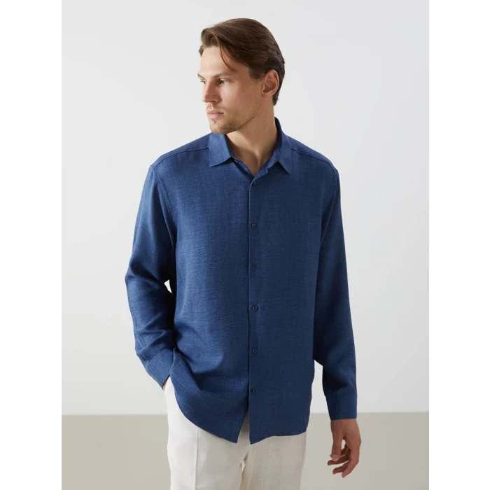 LCW Vision İndigo Regular Fit Uzun Kollu Erkek Gömlek