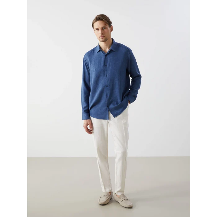 LCW Vision İndigo Regular Fit Uzun Kollu Erkek Gömlek