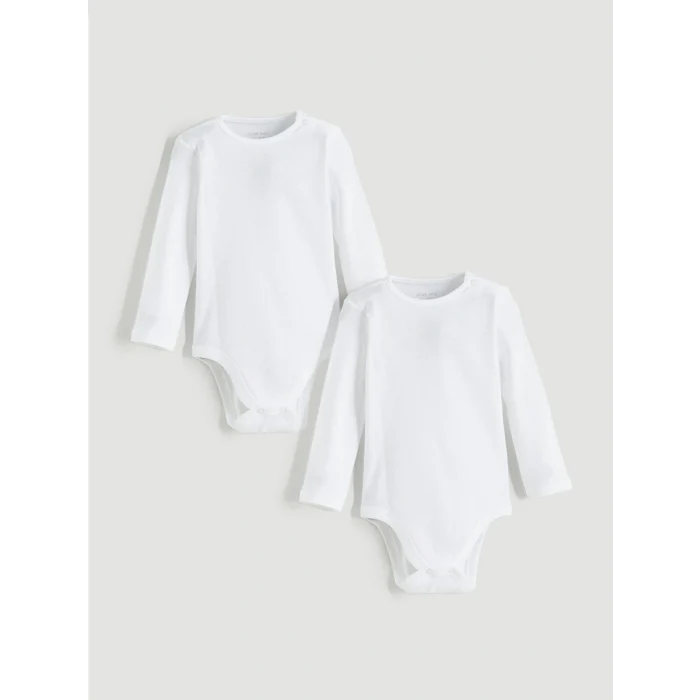 LCW baby Ekru Bisiklet Yaka Basic Kız Bebek Çıtçıtlı Bodysuit 2li