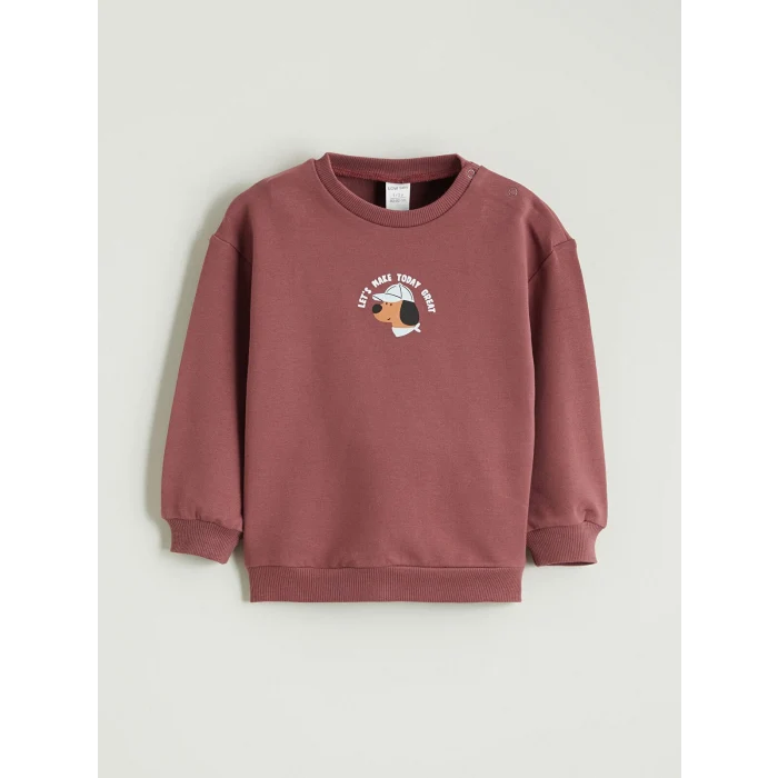 LCW baby Pembe Bisiklet Yaka Baskılı Erkek Bebek Sweatshirt