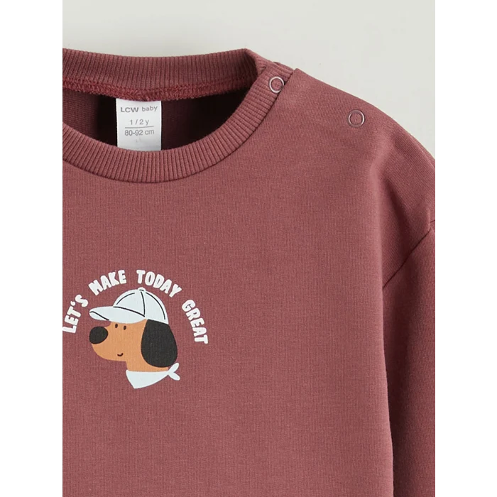 LCW baby Pembe Bisiklet Yaka Baskılı Erkek Bebek Sweatshirt