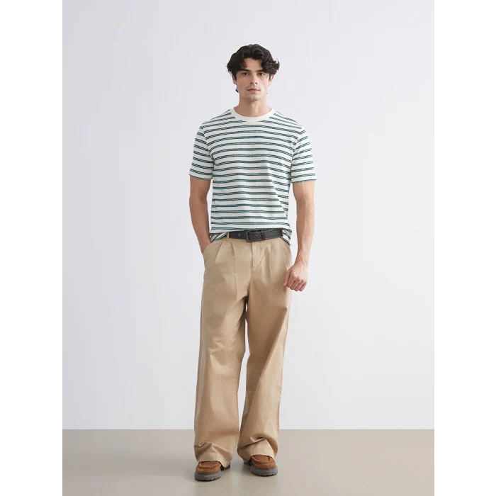 XSIDE Yeşil Bisiklet Yaka Çizgili Penye Erkek Tişört