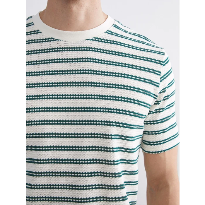 XSIDE Yeşil Bisiklet Yaka Çizgili Penye Erkek Tişört