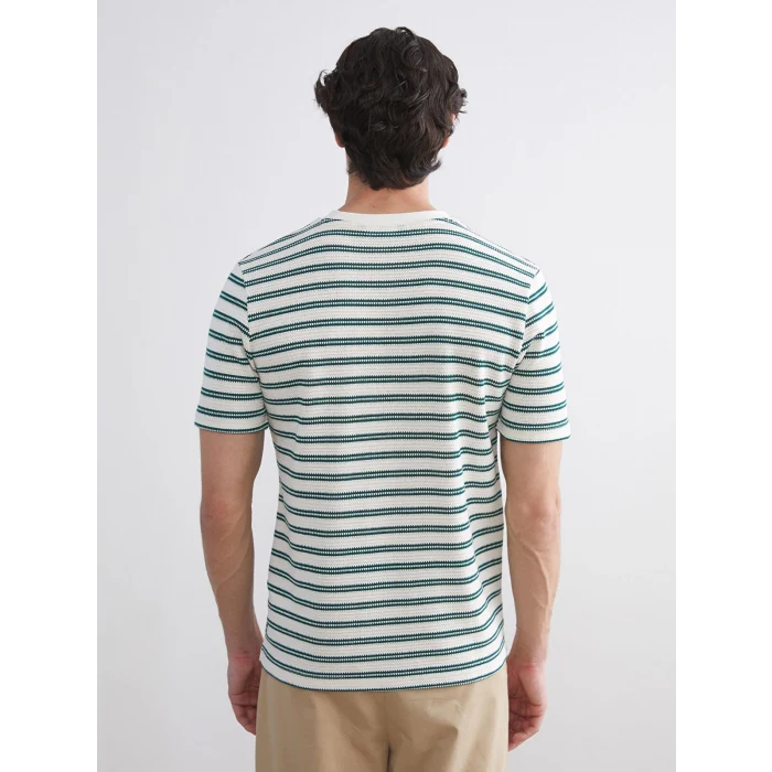 XSIDE Yeşil Bisiklet Yaka Çizgili Penye Erkek Tişört