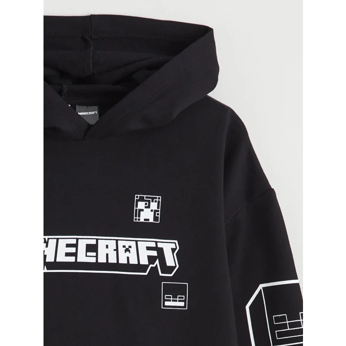 LCW Kids Siyah Kapüşonlu Minecraft Baskılı Erkek Çocuk Sweatshirt