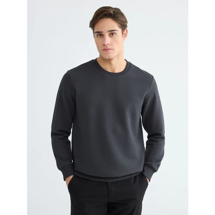 LCWAIKIKI Classic Antrasit Bisiklet Yaka Erkek Sweatshirt