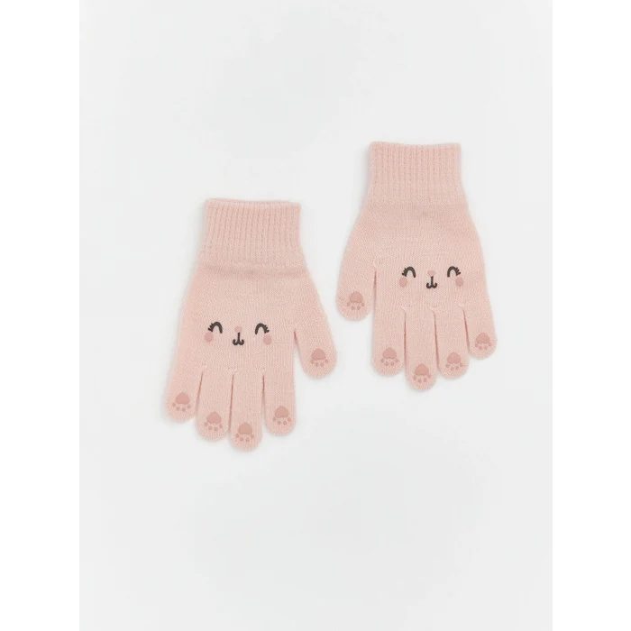 LCW baby Pembe Hayvan Nakışlı Kız Bebek Eldiven