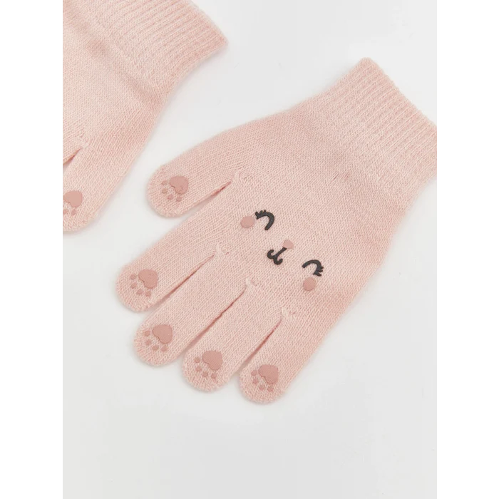 LCW baby Pembe Hayvan Nakışlı Kız Bebek Eldiven