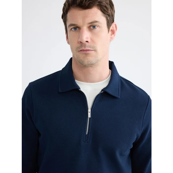 LCWAIKIKI Classic Lacivert Polo Yaka Erkek Sweatshirt