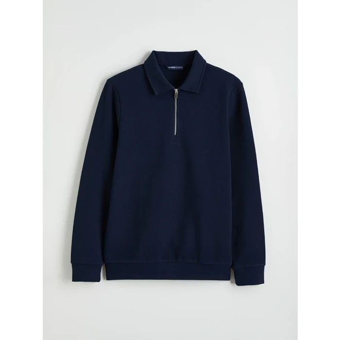 LCWAIKIKI Classic Lacivert Polo Yaka Erkek Sweatshirt
