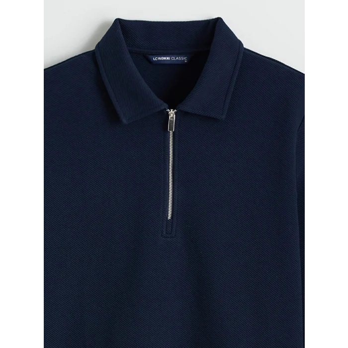 LCWAIKIKI Classic Lacivert Polo Yaka Erkek Sweatshirt