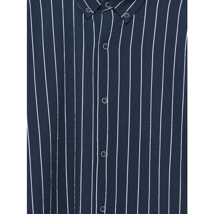 LCW Vision Lacivert Slim Fit Uzun Kollu Çizgili Erkek Gömlek