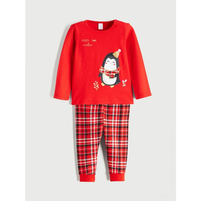 LCW baby Kırmızı Ekose Desenli Kız Bebek Pijama Takımı