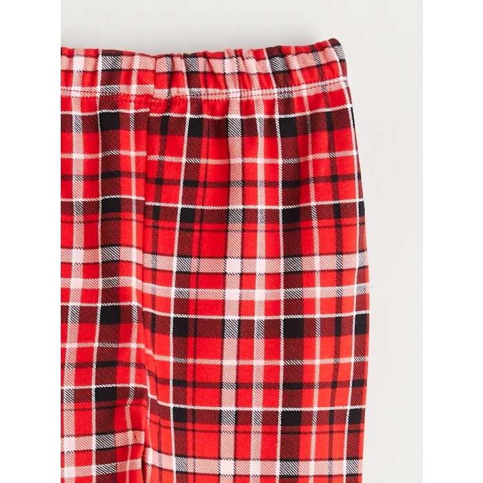 LCW baby Kırmızı Ekose Desenli Kız Bebek Pijama Takımı