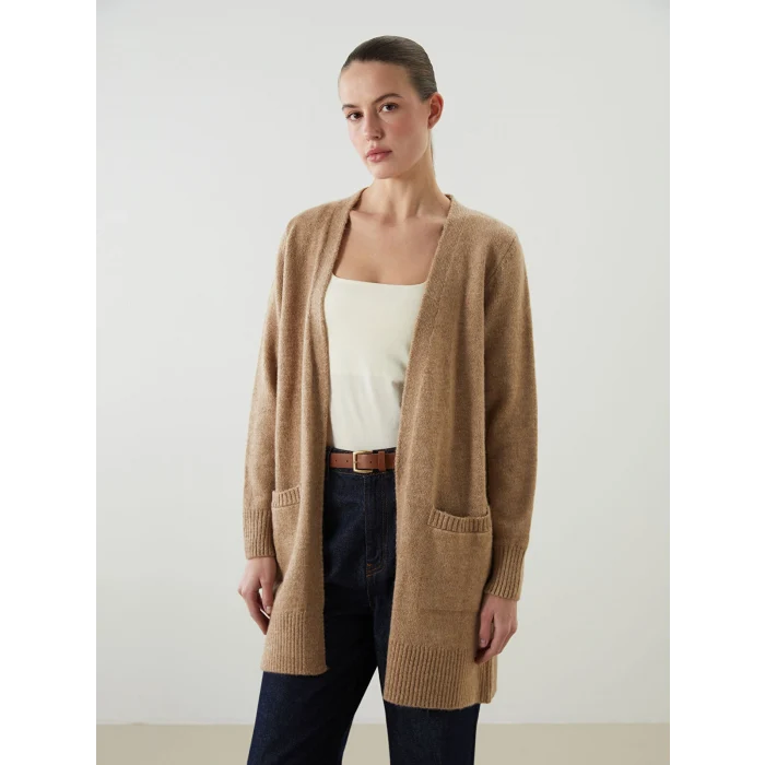 LCWAIKIKI Classic Kahverengi Şal Yaka Kadın Triko Hırka